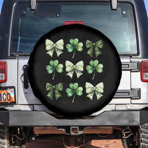 St Patricks Day Coquette Bow Spare Tire Cover Lucky Shamrock Aesthetic TS02 No hole Black Print Your Wear