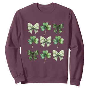 St Patricks Day Coquette Bow Sweatshirt Lucky Shamrock Aesthetic TS02 Maroon Print Your Wear