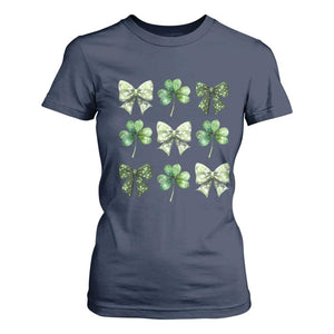 St Patricks Day Coquette Bow T Shirt For Women Lucky Shamrock Aesthetic TS02 Navy Print Your Wear