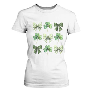 St Patricks Day Coquette Bow T Shirt For Women Lucky Shamrock Aesthetic TS02 White Print Your Wear