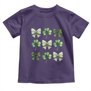 St Patricks Day Coquette Bow Toddler T Shirt Lucky Shamrock Aesthetic TS02 Purple Print Your Wear