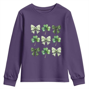 St Patricks Day Coquette Bow Youth Sweatshirt Lucky Shamrock Aesthetic TS02 Purple Print Your Wear