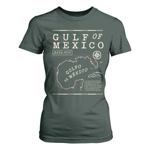Gulf of Mexico T Shirt For Women Golfo De Mexico Historic Map 1672 TS02 Dark Forest Green Print Your Wear