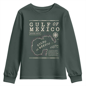Gulf of Mexico Youth Sweatshirt Golfo De Mexico Historic Map 1672 TS02 Dark Forest Green Print Your Wear