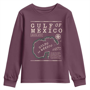 Gulf of Mexico Youth Sweatshirt Golfo De Mexico Historic Map 1672 TS02 Maroon Print Your Wear