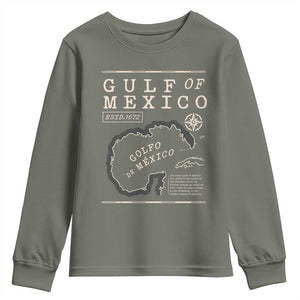 Gulf of Mexico Youth Sweatshirt Golfo De Mexico Historic Map 1672 TS02 Military Green Print Your Wear