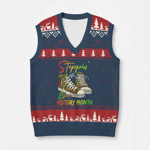 Stepping Into Black History Month V-Neck Knit Sweater Vest Sneakers TS02 Navy Red Print Your Wear