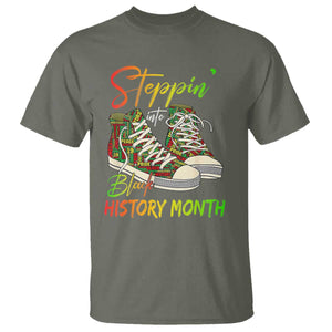 Stepping Into Black History Month T Shirt Sneakers TS02 Military Green Print Your Wear