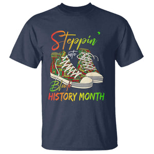 Stepping Into Black History Month T Shirt Sneakers TS02 Navy Print Your Wear