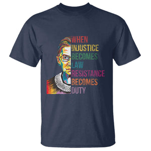 RBG Quote T Shirt When Injustice Becomes Law Resistance Becomes Duty TS02 Navy Print Your Wear