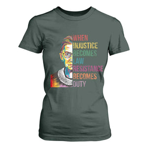 RBG Quote T Shirt For Women When Injustice Becomes Law Resistance Becomes Duty TS02 Dark Forest Green Print Your Wear
