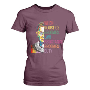 RBG Quote T Shirt For Women When Injustice Becomes Law Resistance Becomes Duty TS02 Maroon Print Your Wear