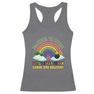 Funny Labor and Delivery St Patricks Day Racerback Tank Top Delivering The Cutiest Little Lucky Charm TS02 Charcoal Print Your Wear