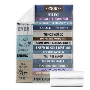 Rustic Sentimental Best Mom Ever Throw Blanket Heartfelt Appreciation To My Mom Mother's Day TS02 Blue Print Your Wear
