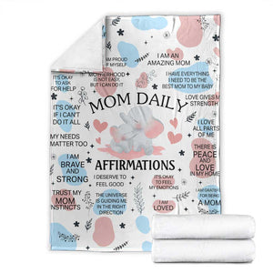 Mom Daily Affirmations Throw Blanket Cute Elephant Inspirational Motherhood Gift Mother's Day TS02 White Print Your Wear