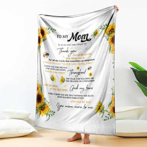 To My Mom Sunflower and Bee Throw Blanket Thank You For All The Special Things Love Message Botanical Gift for Mother's Day TS02 Print Your Wear