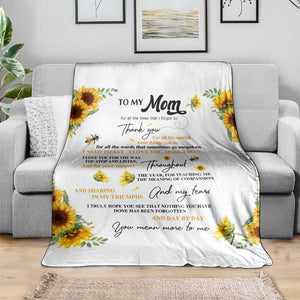 To My Mom Sunflower and Bee Throw Blanket Thank You For All The Special Things Love Message Botanical Gift for Mother's Day TS02 Print Your Wear