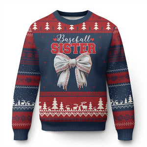 Baseball Sister Ugly Christmas Sweater Soft Ball Game Day Dripping Ice Cream Coquette Bow TS02 Navy Red Print Your Wear