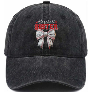 Baseball Sister Washed Cotton Baseball Cap Soft Ball Game Day Dripping Ice Cream Coquette Bow TS02 Washed Cap Universal Fit Black Print Your Wear
