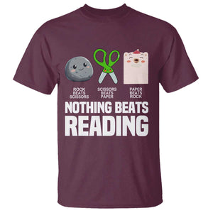 Nothing Beats Reading T Shirt Rock Paper Scissors Read Book Lovers TS02 Maroon Print Your Wear