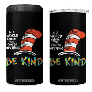 Autism Awareness 4 in 1 Can Cooler Tumbler Why Fit In When You Were Born To Stand Out Cat In Hat TS02 One Size: 16 oz Black Print Your Wear