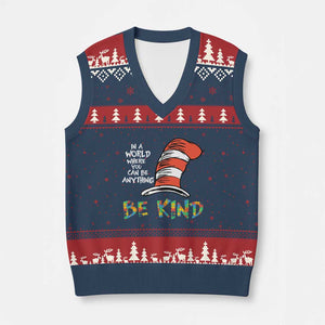 Autism Awareness V-Neck Knit Sweater Vest Why Fit In When You Were Born To Stand Out Cat In Hat TS02 Navy Red Print Your Wear