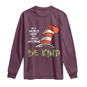 Autism Awareness Long Sleeve Shirt Why Fit In When You Were Born To Stand Out Cat In Hat TS02 Maroon Print Your Wear