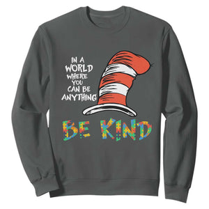 Autism Awareness Sweatshirt Why Fit In When You Were Born To Stand Out Cat In Hat TS02 Dark Heather Print Your Wear