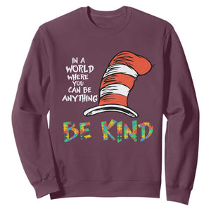 Autism Awareness Sweatshirt Why Fit In When You Were Born To Stand Out Cat In Hat TS02 Maroon Print Your Wear