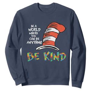 Autism Awareness Sweatshirt Why Fit In When You Were Born To Stand Out Cat In Hat TS02 Navy Print Your Wear