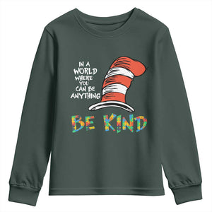 Autism Awareness Youth Sweatshirt Why Fit In When You Were Born To Stand Out Cat In Hat TS02 Dark Forest Green Print Your Wear
