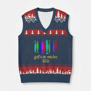 Gulf of Mexico V-Neck Knit Sweater Vest Golfo de México 1550 Retro Tuna TS02 Navy Red Print Your Wear