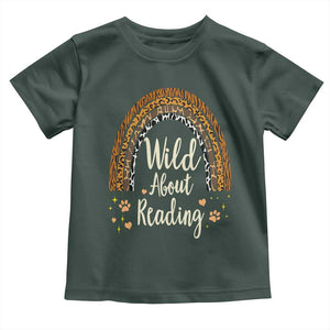 Wild About Reading Toddler T Shirt Teacher Student Back to School Retro Rainbow TS02 Dark Forest Green Print Your Wear