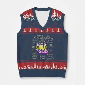 I Am A Child Of God V-Neck Knit Sweater Vest Retro Christian Jesus Faith TS02 Navy Red Print Your Wear