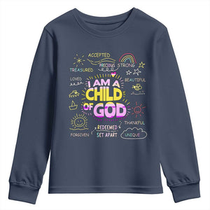 I Am A Child Of God Youth Sweatshirt Retro Christian Jesus Faith TS02 Navy Print Your Wear