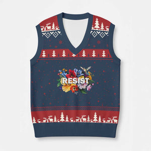 Resist Floral V-Neck Knit Sweater Vest Retro Botanical Graphic TS02 Navy Red Print Your Wear