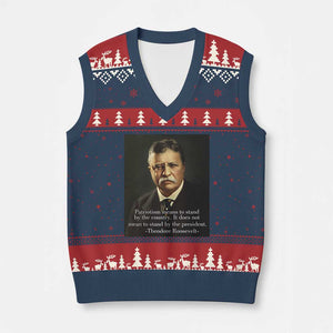 Theodore Teddy Roosevelt Patriotic V-Neck Knit Sweater Vest Patriotism Means To Stand By The Country TS02 Navy Red Print Your Wear