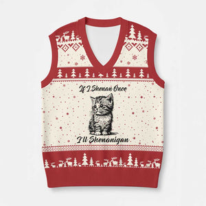 Cute Cat St Patricks Day V-Neck Knit Sweater Vest If I Shenan Once I'll Shenanigan TS02 Beige Red Print Your Wear