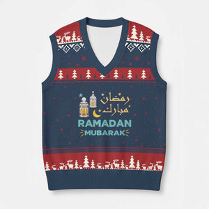 Ramadan Mubarak Muslim V-Neck Knit Sweater Vest TS02 Navy Red Print Your Wear