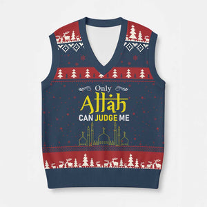 Only Allah Can Judge Me V-Neck Knit Sweater Vest Islamic Muslim Ramadan Eid TS02 Navy Red Print Your Wear