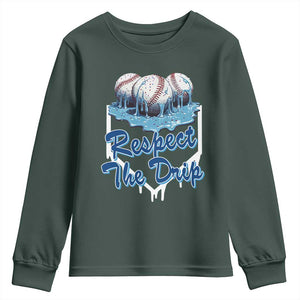 Respect The Drip Baseball Youth Sweatshirt Driping Ice Cream Sport Lover TS02 Dark Forest Green Print Your Wear