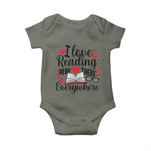 I Love Reading Here There Anywhere Baby Onesie Reading Month Across America TS02 Military Green Print Your Wear