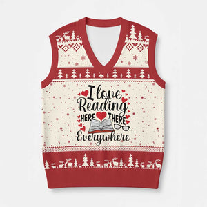 I Love Reading Here There Anywhere V-Neck Knit Sweater Vest Reading Month Across America TS02 Beige Red Print Your Wear