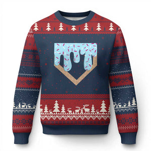 Baseball Ice Cream Dripping Ugly Christmas Sweater Home Plate Drip TS02 Navy Red Print Your Wear
