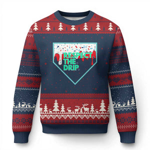 Baseball Home Plate Dripping Ice Cream Ugly Christmas Sweater Respect The Drip Social Club Sprinkles TS02 Navy Red Print Your Wear