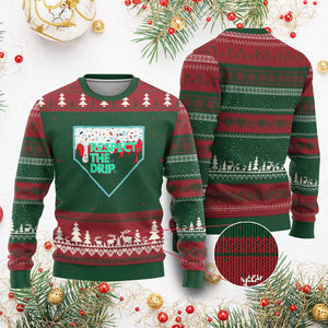 Baseball Home Plate Dripping Ice Cream Ugly Christmas Sweater Respect The Drip Social Club Sprinkles TS02 Red Green Print Your Wear
