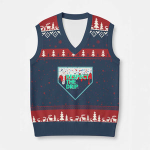 Baseball Home Plate Dripping Ice Cream V-Neck Knit Sweater Vest Respect The Drip Social Club Sprinkles TS02 Navy Red Print Your Wear
