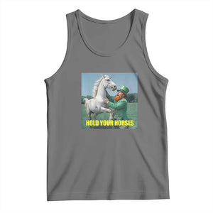 Funny Leprechaun Hold Your Horse Tank Top Unicorn St Patrick's Day TS02 Black Heather Print Your Wear