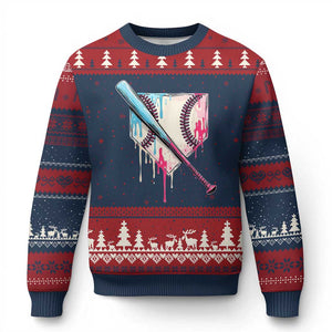 Baseball Home Plate Drip With Sprinkles Ugly Christmas Sweater TS02 Navy Red Print Your Wear