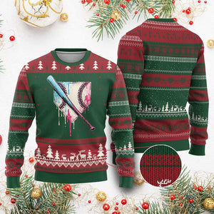 Baseball Home Plate Drip With Sprinkles Ugly Christmas Sweater TS02 Red Green Print Your Wear